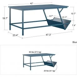 Regal 42 in. Blue Large Rectangle Particle Board Coffee Table with Shelf by Novogratz -Elama Sales Store blue novogratz coffee tables 3585906com 4f 1000