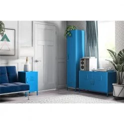 Cache 27.14 in. Blue Metal Locker End Table by Novogratz -Elama Sales Store blue novogratz end side tables 2354810com 1f 1000