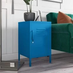 Cache 27.14 in. Blue Metal Locker End Table by Novogratz -Elama Sales Store blue novogratz end side tables 2354810com 31 1000