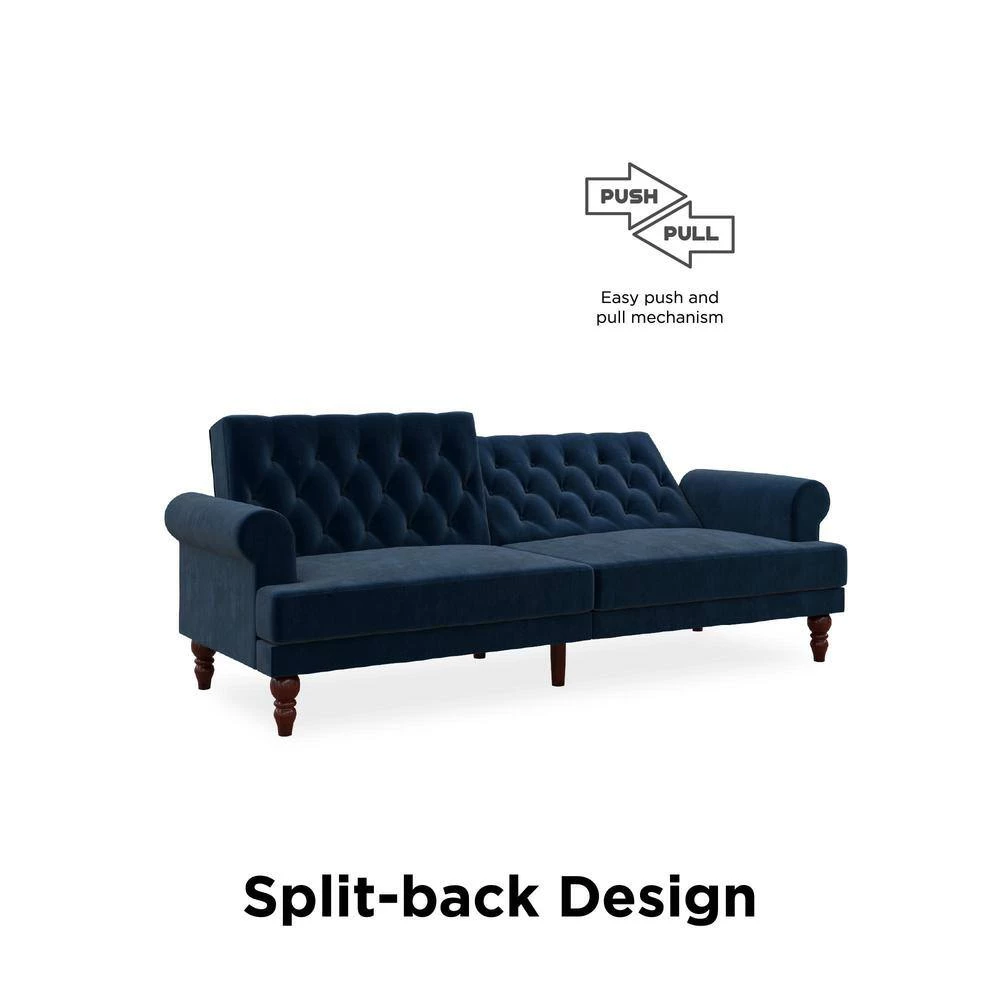 Cassidy Blue Velvet Upholstered Futon by Novogratz 10 Cassidy Blue Velvet Upholstered Futon by Novogratz - Image 10