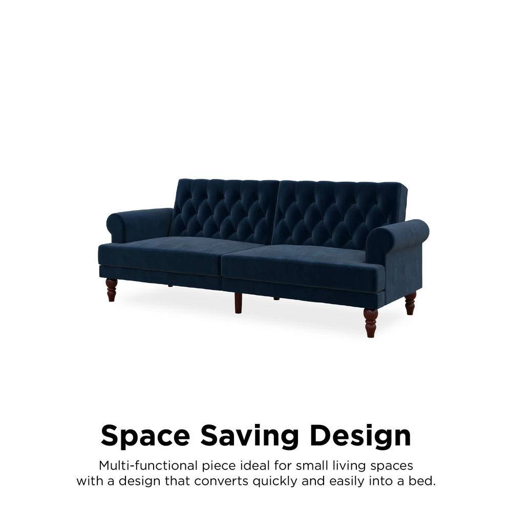 Cassidy Blue Velvet Upholstered Futon by Novogratz 11 Cassidy Blue Velvet Upholstered Futon by Novogratz - Image 11