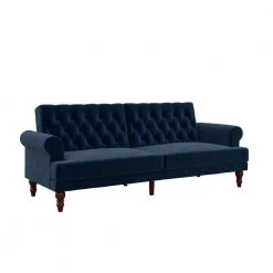Cassidy Blue Velvet Upholstered Futon by Novogratz