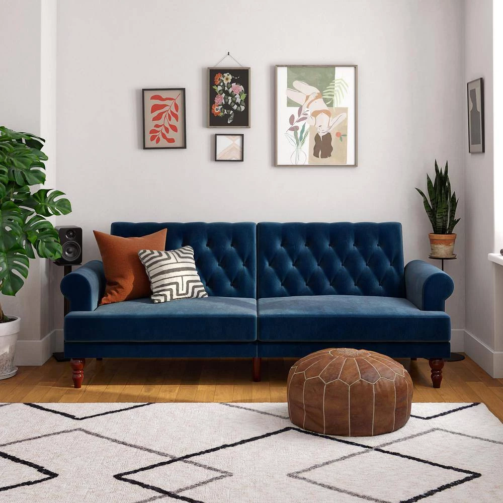 Cassidy Blue Velvet Upholstered Futon by Novogratz 8 Cassidy Blue Velvet Upholstered Futon by Novogratz - Image 8