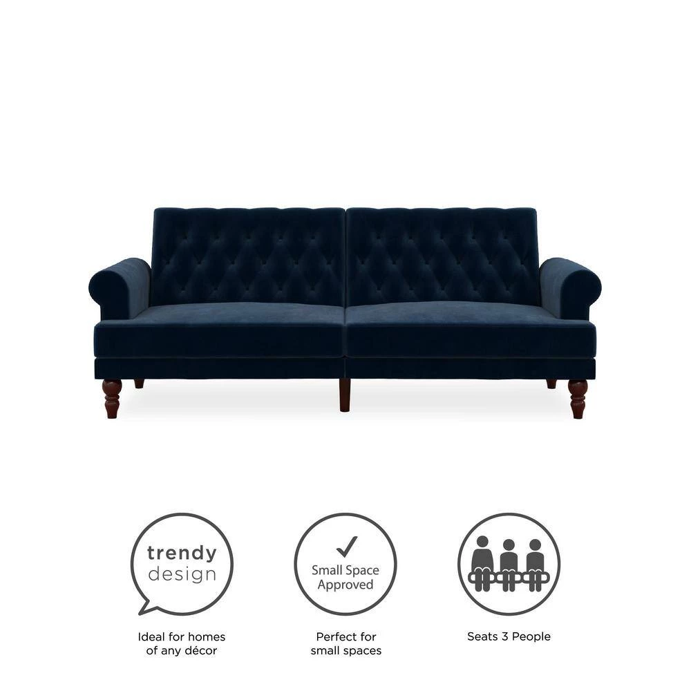 Cassidy Blue Velvet Upholstered Futon by Novogratz 12 Cassidy Blue Velvet Upholstered Futon by Novogratz - Image 12