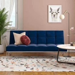 Elle Blue Convertible Sofa Bed Futon by Novogratz -Elama Sales Store blue velvet novogratz futons 2347679n 31 1000