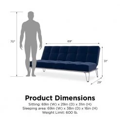 Elle Blue Convertible Sofa Bed Futon by Novogratz -Elama Sales Store blue velvet novogratz futons 2347679n 44 1000