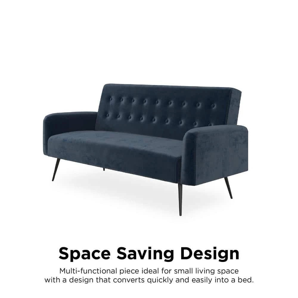 Stevie Blue Velvet Convertible Sofa Bed Futon by Novogratz 10 Stevie Blue Velvet Convertible Sofa Bed Futon by Novogratz - Image 10
