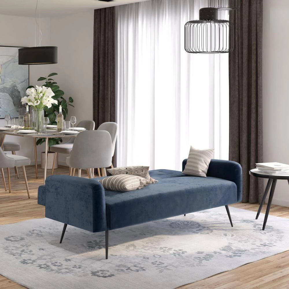 Stevie Blue Velvet Convertible Sofa Bed Futon by Novogratz 3 Stevie Blue Velvet Convertible Sofa Bed Futon by Novogratz - Image 3