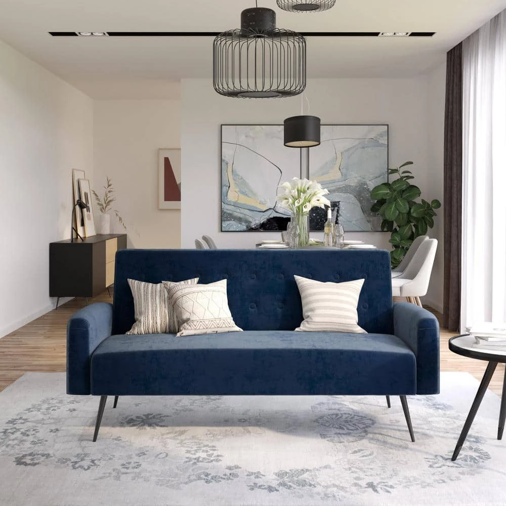 Stevie Blue Velvet Convertible Sofa Bed Futon by Novogratz 8 Stevie Blue Velvet Convertible Sofa Bed Futon by Novogratz - Image 8