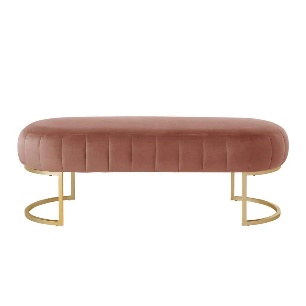 Mohit Blush/Gold Benches Upholstered Velvet 53 in. L x 22 in. W x 18 in. H by Nicole Miller 6 Mohit Blush/Gold Benches Upholstered Velvet 53 in. L x 22 in. W x 18 in. H by Nicole Miller - Image 6