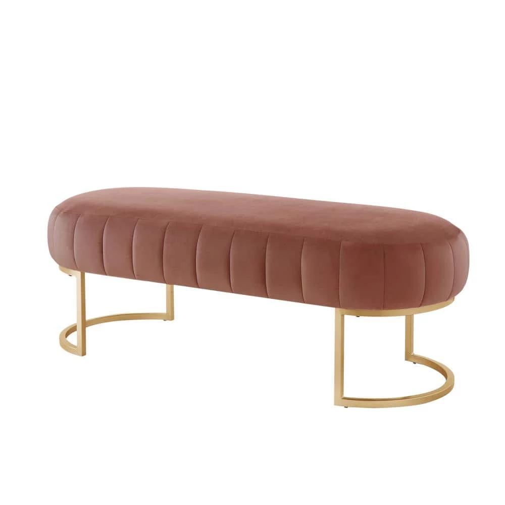 Mohit Blush/Gold Benches Upholstered Velvet 53 in. L x 22 in. W x 18 in. H by Nicole Miller 1 Mohit Blush/Gold Benches Upholstered Velvet 53 in. L x 22 in. W x 18 in. H by Nicole Miller