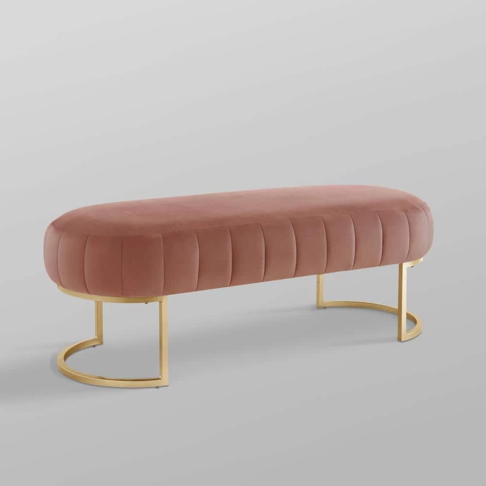 Mohit Blush/Gold Benches Upholstered Velvet 53 in. L x 22 in. W x 18 in. H by Nicole Miller 2 Mohit Blush/Gold Benches Upholstered Velvet 53 in. L x 22 in. W x 18 in. H by Nicole Miller - Image 2