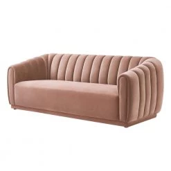 Bellamy 85 in. L x 34.5 in. W x 31.3 in. H Channel Tufted Flared Arms and Back Velvet Rectangle Sofa in Blush by Nicole Miller -Elama Sales Store blush nicole miller sofas couches nsa190 02bh hd 4f 1000
