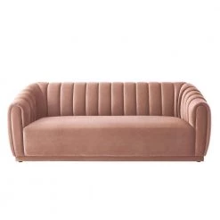 Bellamy 85 in. L x 34.5 in. W x 31.3 in. H Channel Tufted Flared Arms and Back Velvet Rectangle Sofa in Blush by Nicole Miller