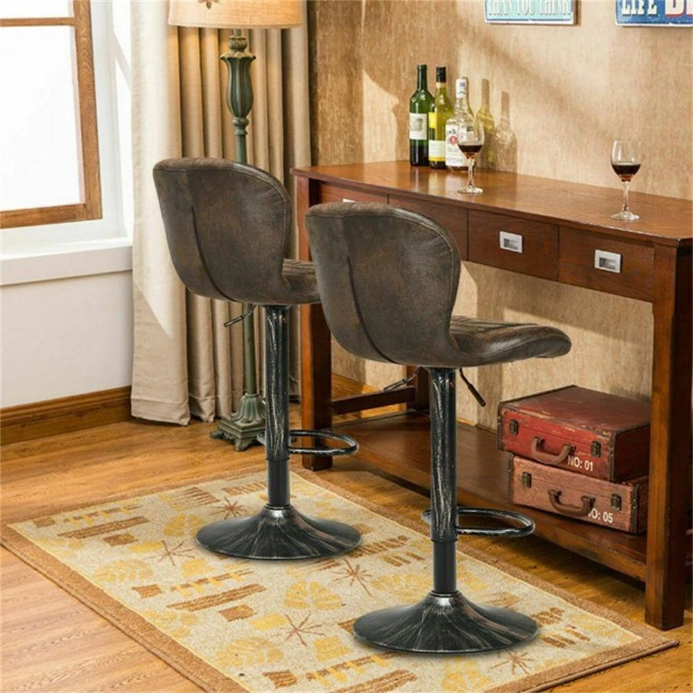 43.5 in. Brown Metal Frame Adjustable Cushioned Bar Stool with Hot-stamping Cloth Seat (Set of 2) by Cubilan 4 43.5 in. Brown Metal Frame Adjustable Cushioned Bar Stool with Hot-stamping Cloth Seat (Set of 2) by Cubilan - Image 4