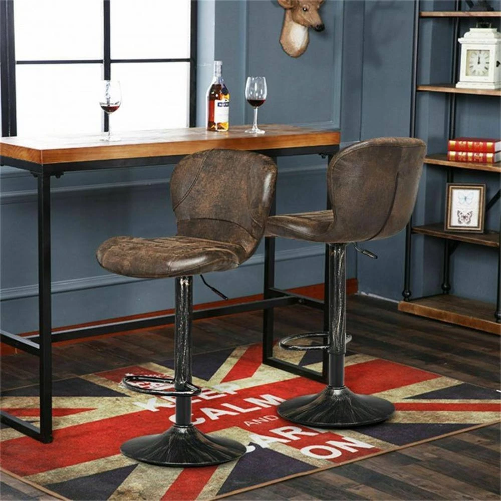 43.5 in. Brown Metal Frame Adjustable Cushioned Bar Stool with Hot-stamping Cloth Seat (Set of 2) by Cubilan 3 43.5 in. Brown Metal Frame Adjustable Cushioned Bar Stool with Hot-stamping Cloth Seat (Set of 2) by Cubilan - Image 3