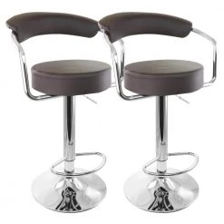 2-Piece Faux Leather Retro Adjustable 35.3 in. Bar Stool in Brown with Chrome Handles and Base by Elama