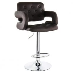 Faux Leather Tufted 45.75 in. Bar Stool in Brown with Chrome Base and Adjustable Height by Elama