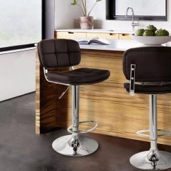 33 in. High Brown Adjustable Faux Leather Back Bar Stool with 2-Piece Chrome Base by Elama -Elama Sales Store brown elama bar stools 985116717m 31 1000
