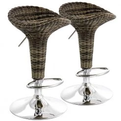 26 in. Brown High Back Tufted Faux Leather Adjustable Bar Stool with Chrome Base (Set of 2) by Elama
