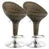 32 In. Brown Low Back Wicker Adjustable Bar Stool with Chrome Base (Set of 2) by Elama