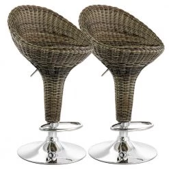 32 In. Brown Low Back Wicker Adjustable Bar Stool with Chrome Base (Set of 2) by Elama