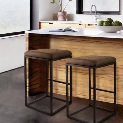 28 in. Brown Backless Faux Leather Bar Stool with Black Base (Set of 2) by Elama -Elama Sales Store brown elama bar stools 985116755m 31 1000