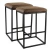 28 in. Brown Backless Faux Leather Bar Stool with Black Base (Set of 2) by Elama