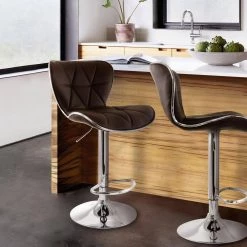 34 in. Brown Diamond Tufted High Back Faux Leather Adjustable Bar Stool with Chrome Base (Set of 2) by Elama -Elama Sales Store brown elama bar stools 985116762m 31 1000