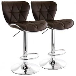 34 in. Brown Diamond Tufted High Back Faux Leather Adjustable Bar Stool with Chrome Base (Set of 2) by Elama
