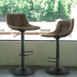 40 In. Brown Vintage Faux Leather Low Back Adjustable Bar Stool with Black Base (Set of 2) by Elama 5 40 In. Brown Vintage Faux Leather Low Back Adjustable Bar Stool with Black Base (Set of 2) by Elama -Elama Sales Store brown elama bar stools 985117987m 31 1000