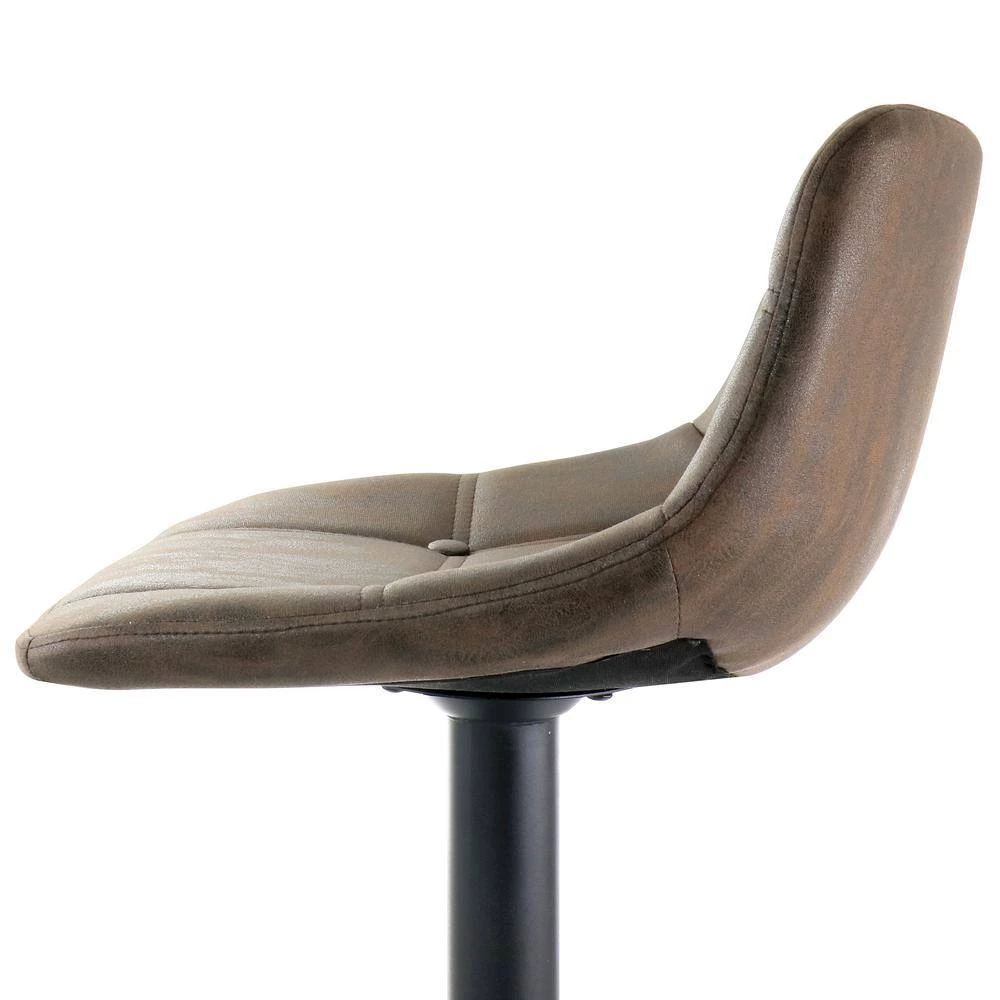 40 In. Brown Vintage Faux Leather Low Back Adjustable Bar Stool with Black Base (Set of 2) by Elama 2 40 In. Brown Vintage Faux Leather Low Back Adjustable Bar Stool with Black Base (Set of 2) by Elama - Image 2