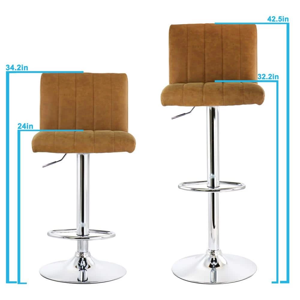 2-Piece Vintage 35 in. Faux Leather Adjustable Bar Stool in Camel with Black Base by Elama 8 2-Piece Vintage 35 in. Faux Leather Adjustable Bar Stool in Camel with Black Base by Elama - Image 8