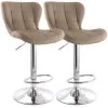 2-Piece Adjustable Faux Leather 34 in. Camel Low Back Metal Bar Stool with Chrome Base by Elama