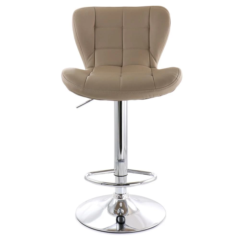 2-Piece Adjustable Faux Leather 34 in. Camel Low Back Metal Bar Stool with Chrome Base by Elama 4 2-Piece Adjustable Faux Leather 34 in. Camel Low Back Metal Bar Stool with Chrome Base by Elama - Image 4