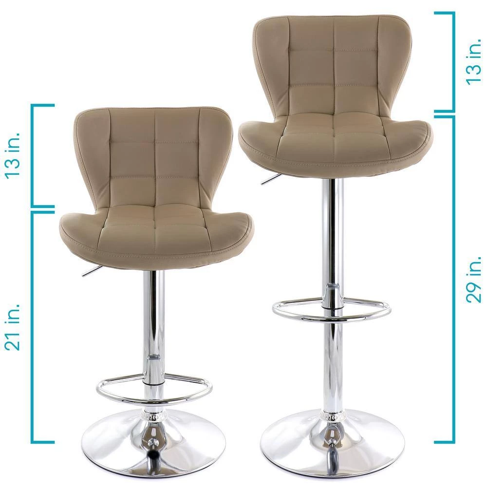 2-Piece Adjustable Faux Leather 34 in. Camel Low Back Metal Bar Stool with Chrome Base by Elama 8 2-Piece Adjustable Faux Leather 34 in. Camel Low Back Metal Bar Stool with Chrome Base by Elama - Image 8
