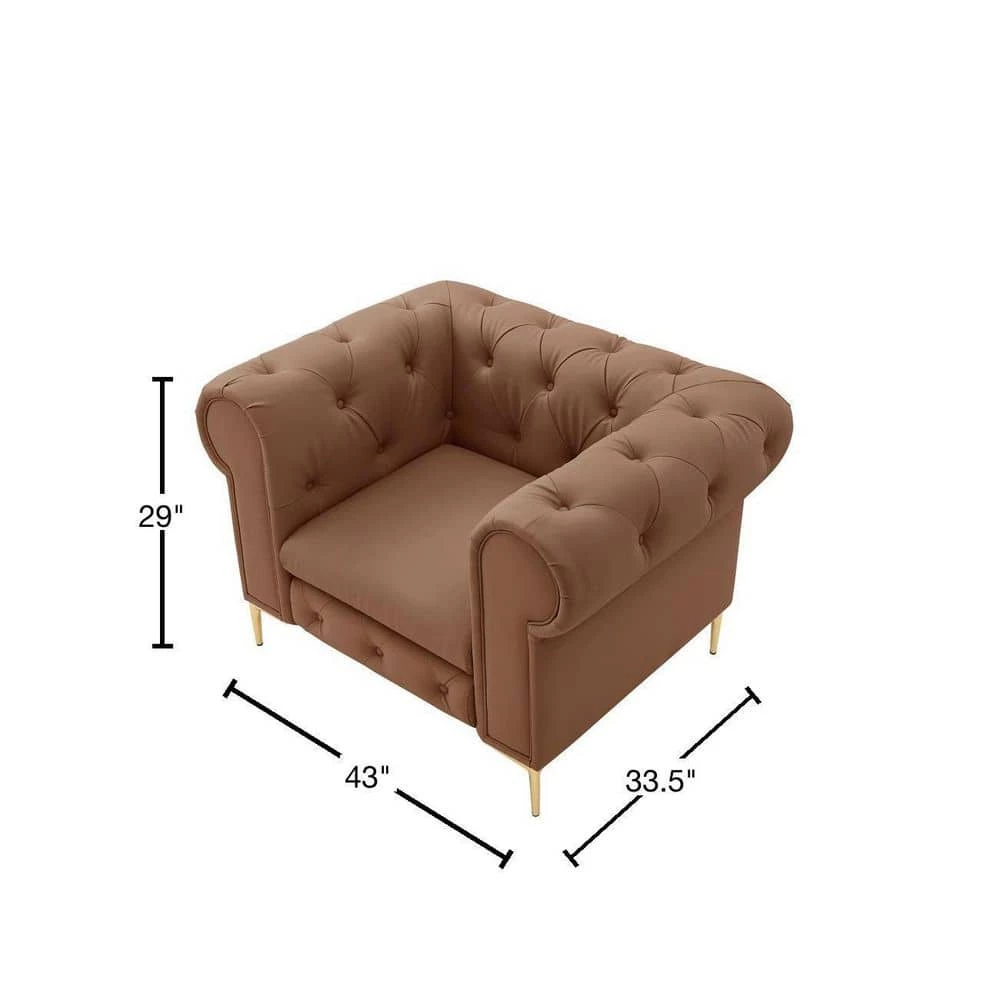 Raeleigh Camel Club Chair Button Tufted Leather PU by Nicole Miller 3 Raeleigh Camel Club Chair Button Tufted Leather PU by Nicole Miller - Image 3
