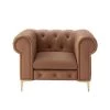 Raeleigh Camel Club Chair Button Tufted Leather PU by Nicole Miller