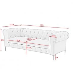 Raeleigh Collection 33.5 in. Wide Flared Arms Faux Leather Upholstery Traditional Straight 3-Seat Tufted Sofa in Brown by Nicole Miller -Elama Sales Store camel nicole miller sofas couches nsa309 10cb hd 1d 1000