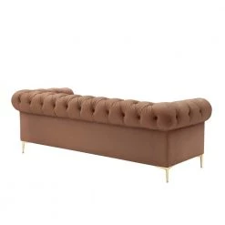 Raeleigh Collection 33.5 in. Wide Flared Arms Faux Leather Upholstery Traditional Straight 3-Seat Tufted Sofa in Brown by Nicole Miller -Elama Sales Store camel nicole miller sofas couches nsa309 10cb hd 1f 1000