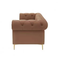 Raeleigh Collection 33.5 in. Wide Flared Arms Faux Leather Upholstery Traditional Straight 3-Seat Tufted Sofa in Brown by Nicole Miller -Elama Sales Store camel nicole miller sofas couches nsa309 10cb hd 4f 1000