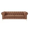 Raeleigh Collection 33.5 in. Wide Flared Arms Faux Leather Upholstery Traditional Straight 3-Seat Tufted Sofa in Brown by Nicole Miller