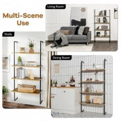 64 in. Coffee MDF 4 Shelf Wall-Mounted Bookcase/Ladder Bookshelf with Metal Frame by Cubilan 15 64 in. Coffee MDF 4 Shelf Wall-Mounted Bookcase/Ladder Bookshelf with Metal Frame by Cubilan -Elama Sales Store coffee cubilan bookcases bookshelves 43760925 31 1000