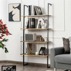 64 in. Coffee MDF 4 Shelf Wall-Mounted Bookcase/Ladder Bookshelf with Metal Frame by Cubilan 12 64 in. Coffee MDF 4 Shelf Wall-Mounted Bookcase/Ladder Bookshelf with Metal Frame by Cubilan -Elama Sales Store coffee cubilan bookcases bookshelves 43760925 44 1000