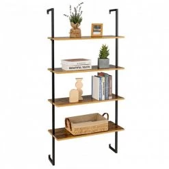 64 in. Coffee MDF 4 Shelf Wall-Mounted Bookcase/Ladder Bookshelf with Metal Frame by Cubilan 10 64 in. Coffee MDF 4 Shelf Wall-Mounted Bookcase/Ladder Bookshelf with Metal Frame by Cubilan -Elama Sales Store coffee cubilan bookcases bookshelves 43760925 4f 1000