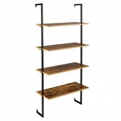 64 in. Coffee MDF 4 Shelf Wall-Mounted Bookcase/Ladder Bookshelf with Metal Frame by Cubilan