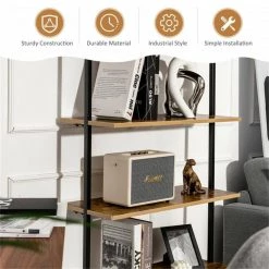 64 in. Coffee MDF 4 Shelf Wall-Mounted Bookcase/Ladder Bookshelf with Metal Frame by Cubilan 14 64 in. Coffee MDF 4 Shelf Wall-Mounted Bookcase/Ladder Bookshelf with Metal Frame by Cubilan -Elama Sales Store coffee cubilan bookcases bookshelves 43760925 76 1000