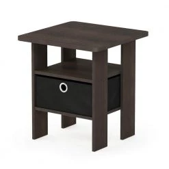 15.5 in. W Dark Brown/Black Square Wood End Table with 1-Drawer by Cubilan
