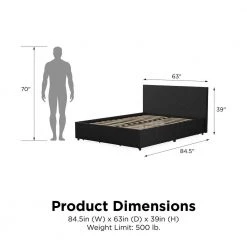 Kelly Dark Gray Linen Upholstered Queen Bed with Storage by Novogratz -Elama Sales Store dark gray linen novogratz platform beds 4296439n 31 1000