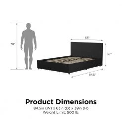 Kelly Dark Gray Linen Upholstered Queen Bed with Storage by Novogratz -Elama Sales Store dark gray linen novogratz platform beds 4296439n 40 1000